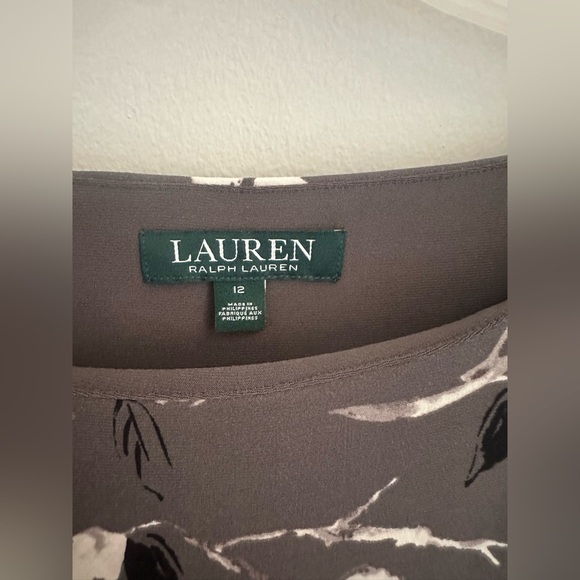 Lauren Ralph Lauren Ruched Dress Sz 12 long bell sleeve Side Ruched Career gray - Picture 6 of 8